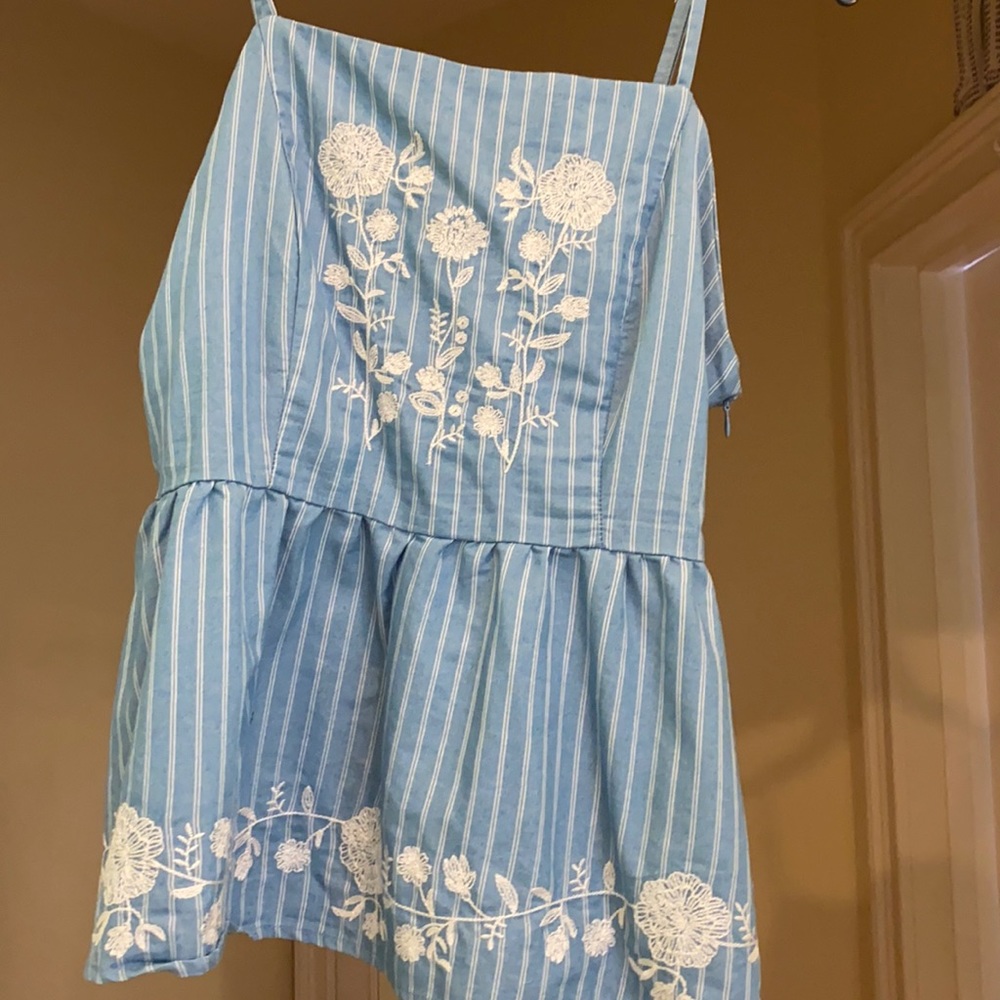 Blue Tank Top with White flowers